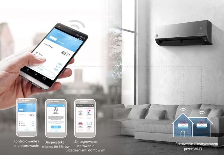 Moliwość zdalnego sterowanie klimatyzacją LG Artcool Mirror, dzięki aplikacji na smartfona.